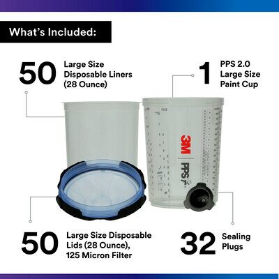 3M PPS Series 2.0 Spray Cup System Kit, 26325, Large (28 fl oz, 850 mL), 125 Micron Filter