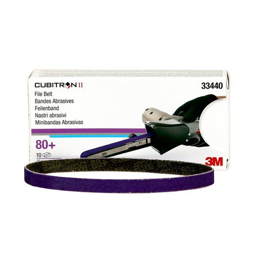 3M Cubitron II File Belt, 33440, 80+, 10 mm x 330 mm (3/8 in x 13 in), 10 belts per carton