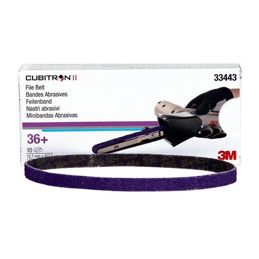 3M Cubitron II File Belt, 33443, 36+, 1/2 in x 18 in (12.7 mm x 457.2 mm), 10 belts per carton