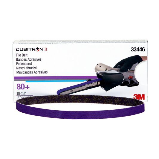 3M Cubitron II File Belt, 33446, 80+, 1/2 in x 18 in (12.7 mm x 457.2 mm), 10 belts per carton